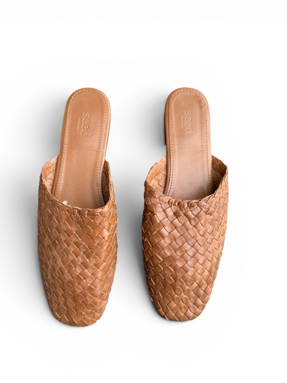 Seed Heritage Woven Leather Mule Slides in Tan